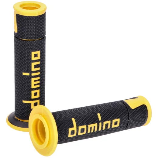 handlebar grip set Domino A450 on-road racing black / yellow open end grips 39778