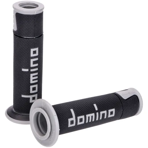 handlebar grip set Domino A450 on-road racing black / grey open end grips 39779
