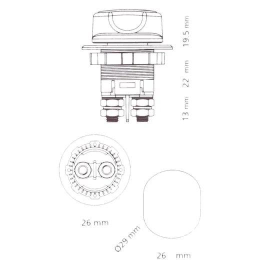 Batterie Trennschalter d=29mm, 3 Funktionen bis 32V 100A 406_2