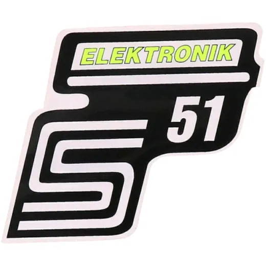 Emblem Logo Schriftzug S51 Elektronik Folie / Aufkleber neongelb für Simson S51 41982