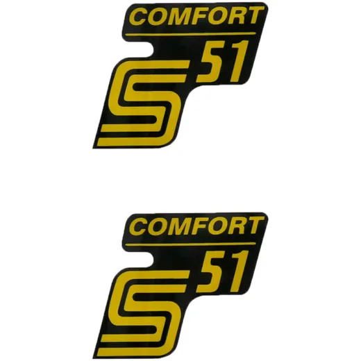 logo foil / sticker S51 Comfort black-yellow 2 pieces for Simson S51 42007