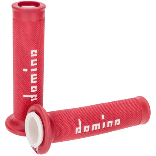 handlebar grip set Domino A010 On-Road red / white with open ends 44598 handlebar grip set Domino A010 On-Road red / white with open ends 44598