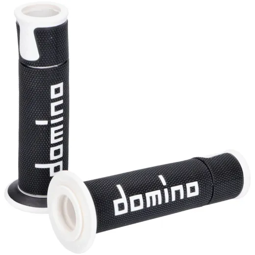 handlebar grip set Domino A450 on-road racing black / white open end grips 48747 handlebar grip set Domino A450 on-road racing black / white open end grips 48747