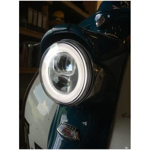 Headlight incl. mounting ring-MOTO NOSTRA- LED HighPower - Ø=120mm - 12V DC (E9) - Lambretta LI (Serie 1-2) 50534 Headlight incl. mounting ring-MOTO NOSTRA- LED HighPower - Ø=120mm - 12V DC (E9) - Lambretta LI (Serie 1-2) 50534