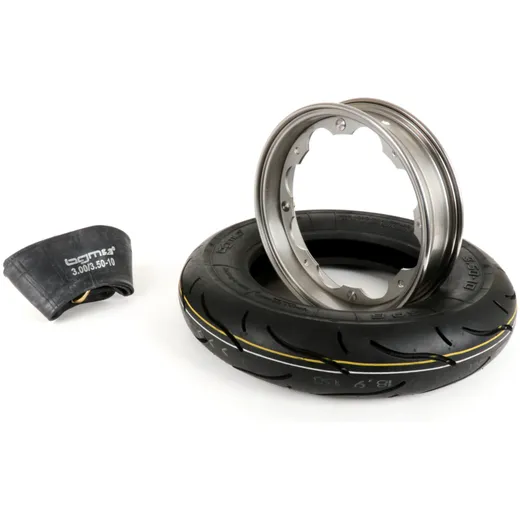 Reifen komplett Set BGM Sport, Lambretta 3.50 10 Zoll TT 59S (reinforced) Felge 2.15-10 Edelstahl 51163