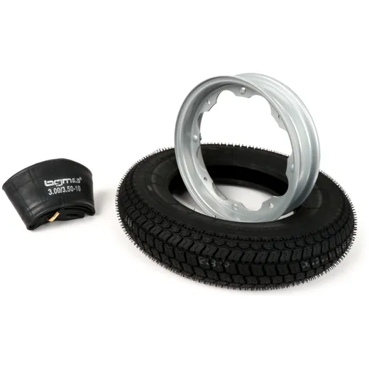 Reifen komplett Set BGM Classic, Lambretta 3.50 10 Zoll TT 59P (reinforced) Felge 2.15-10 Grau 51213
