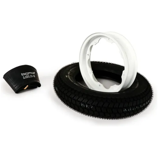 Reifen komplett Set BGM Classic, Lambretta 3.50 10 Zoll TT 59P (reinforced) Felge 2.15-10 weiß 51214