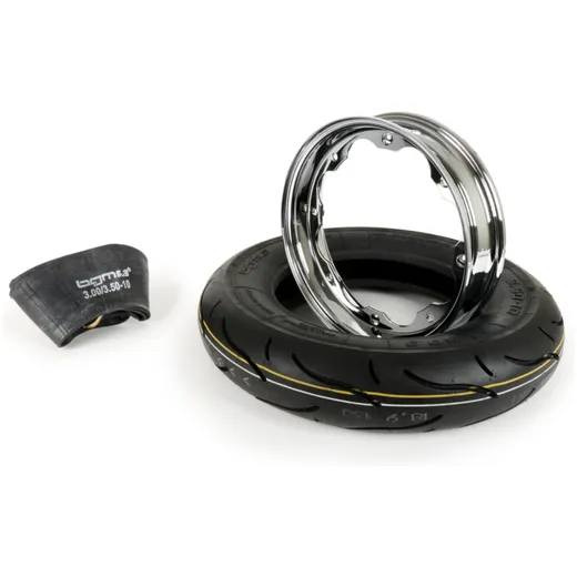 Reifen komplett Set BGM Sport, Lambretta 3.50 10 Zoll TT 59S (reinforced) Felge 2.15-10 Chrom 51229