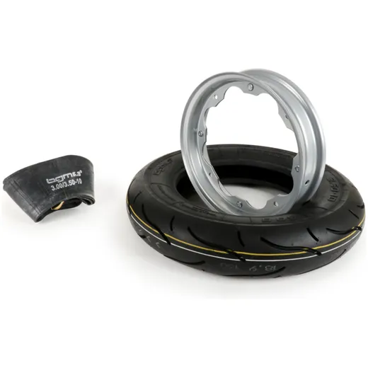 Reifen komplett Set BGM Sport, Lambretta 3.50 10 Zoll TT 59S (reinforced) Felge 2.15-10 Grau 51249