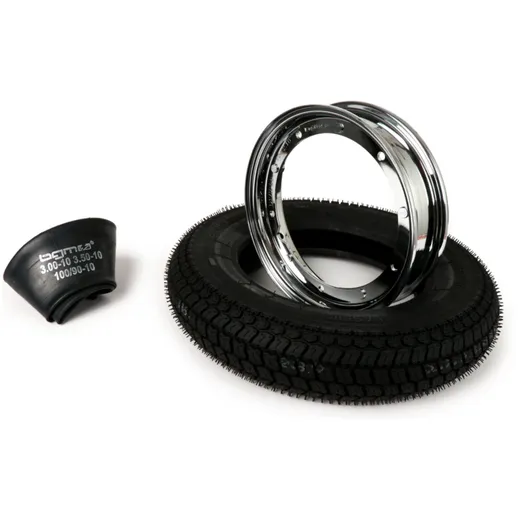 Reifen komplett Set BGM Classic, Vespa 3.50 10 Zoll TT 59P (reinforced) Felge 2.10-10 Chrom 51264