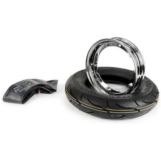 Reifen komplett Set BGM Sport, Vespa 3.50 10 Zoll TT 59S (reinforced) Felge 2.10-10 Chrom 51289