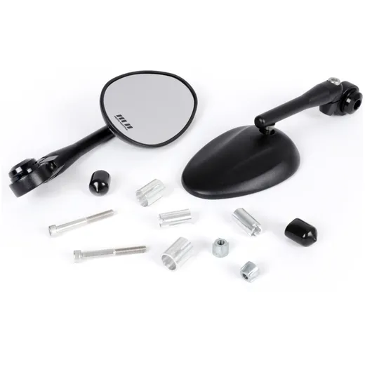 Pair of mirrors -MOTO NOSTRA 1405, aluminium CNC, oval, handlebar ends- matt black 51686