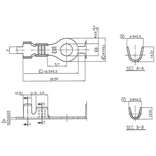 Crimp terminal -ring tongue 3.5mm Ø=0.5-1.0mm²- 10 pcs 52185_1