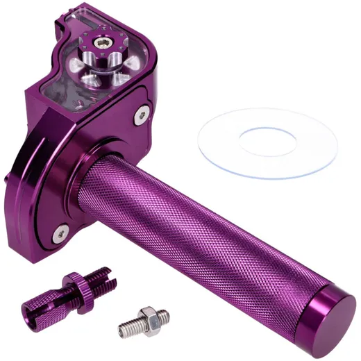 Short-stroke throttle grip purple CNC for 22mm handlebars for moped, moped 54034
