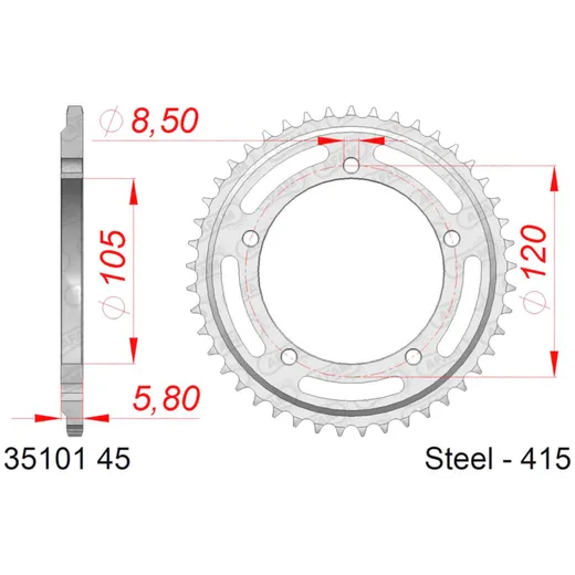 rear sprocket AFAM 45 teeth 415 for Aprilia Pegaso, RX3 50 A_1