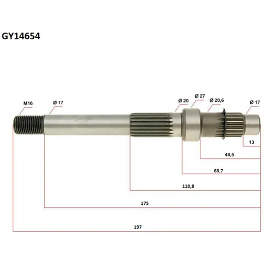 Getriebe Ausgangswelle lang für GY6 125, 150ccm GY14654_1