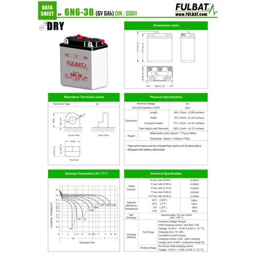 Batterie Fulbat 6V 6N6-3B DRY ohne Säurepack FB550518_1