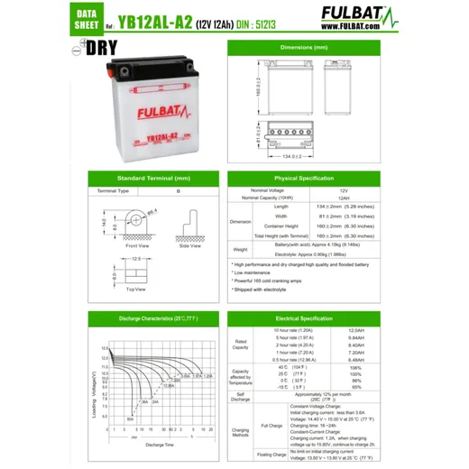 Batterie Fulbat FB12AL-A2 DRY ohne Säurepack FB550564_1
