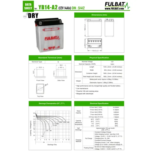 Batterie Fulbat FB14-A2 DRY ohne Säurepack FB550567_1