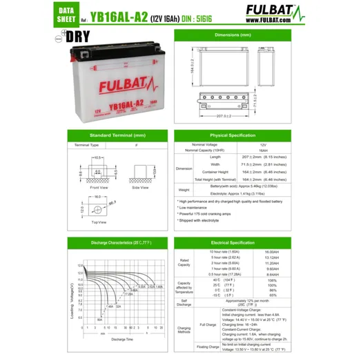 Batterie Fulbat FB16AL-A2 DRY ohne Säurepack FB550576_1
