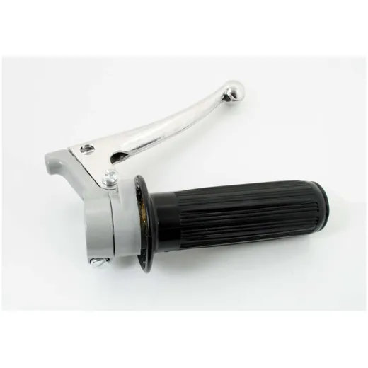 Throttle grip fitting aluminum grey with polished brake lever and black handle for Hercules, Zündapp, Kreidler, Puch, DKW, KTM,