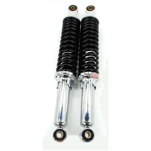 Federbein Chrom 395mm Schwarz Hydraulisch 5-fach einstellbar 10mm 12mm für Zündapp, Hercules, Kreidler, Puch Mofa, Moped Mokick
