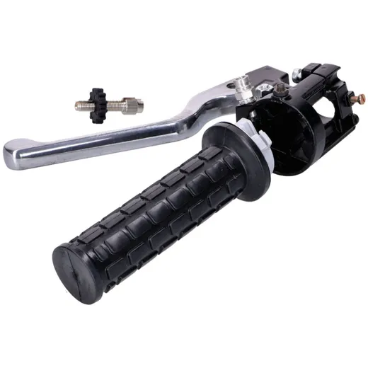 Throttle grip fitting black with lever and switch holder for Zündapp KS, GTS, C, CX, CS, Hai K, Kreidler Florett, Hercules MK Ul Throttle grip fitting black with lever and switch holder for Zündapp KS, GTS, C, CX, CS, Hai K, Kreidler Florett, Hercules MK Ul