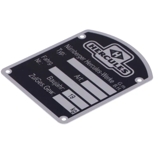 Rahmentypenschild MOGA Aluminium 46x57mm für Hercules K 50, _1