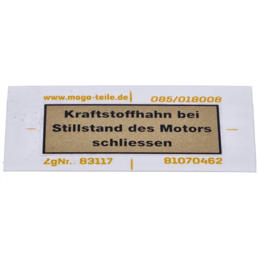 Aufkleber MOGA Kraftstoffhahn schließen 35x16mm für Zündapp,_1