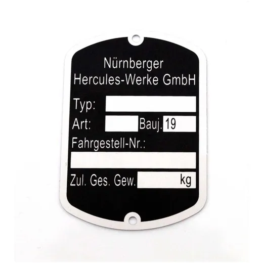 Typenschild MOGA Aluminium 50x35mm Schwarz für Hercules, Prima 1-6, GT, GX, Presto, Pronto, KX 5, Supra 2 D, Optima, MX 1, MF, M