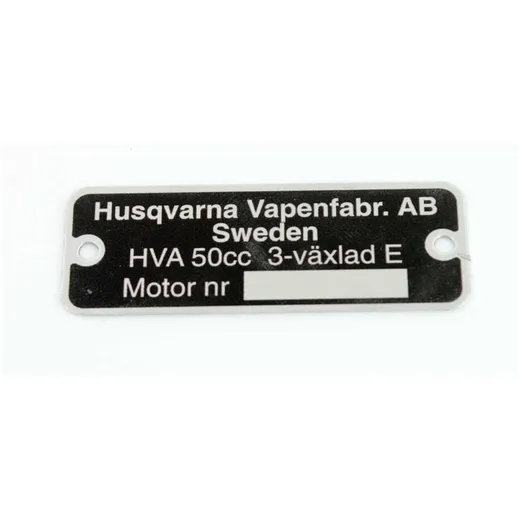 Typenschild Aluminium 50mm x 18mm Schwarz für Husqvarna MG00083274