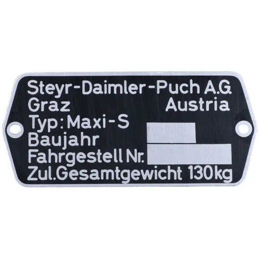 Typenschild Blanko 74x35mm für Puch Maxi S MG00083276