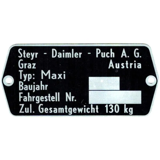 Typenschild Blanko 74 x 35mm für Puch Maxi N MG00083277