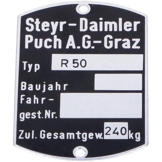 Typenschild Blanko 60 x 40mm für Puch, R 50 MG00083279