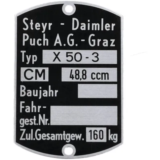 Typenschild Blanko 60 x 40mm für Puch, X 50-3 MG00083281