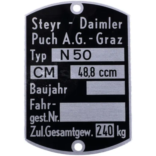 Typenschild Blanko 60 x 40mm für Puch N 50 MG00083282