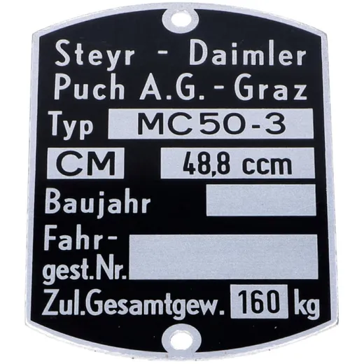 Typenschild Blanko 60x40mm für Puch, MC 50-3 MG00083283