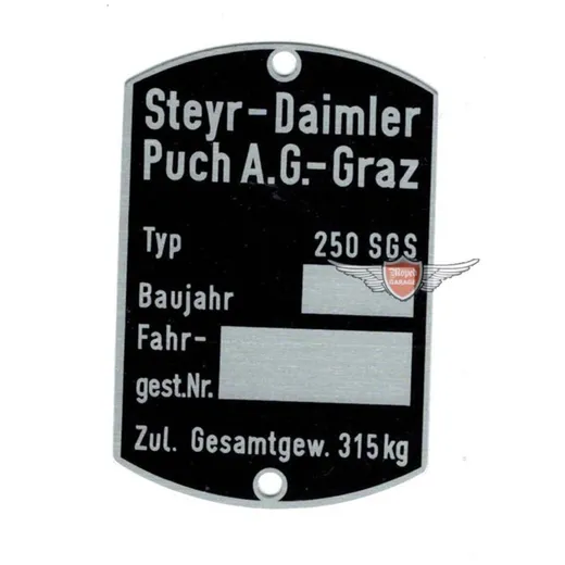 Typenschild Blanko 60x40mm für Puch, 250 SGS MG00083286