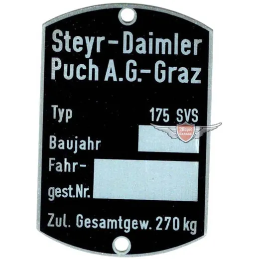 Typenschild Blanko 60 x 40mm für Puch, 175 SVS MG00083287