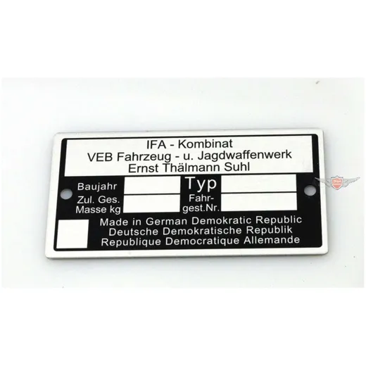 Typenschild Nachbau Maße 73 x 37 0,7mm für Simson KR51/1, KR51/2, S50, S51, S70, SR50, SR80, SR4-2, SR4-3, SR4-4 MG00083319