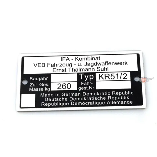 Typenschild Simson für KR 51/2 Moped Mokick MG00083320
