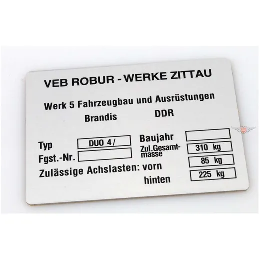 Typenschild, Aluminium 85mm 60mm 1mm für Simson Duo 4/ MG00083352