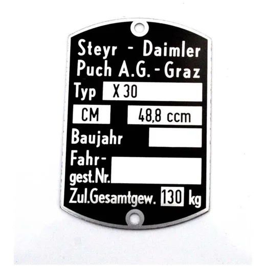 Typenschild Blanko 59x40mm für Puch, X 30 MG00083496