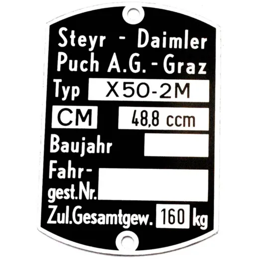 Typenschild Blanko 59x40mm für Puch, X 50-2M MG00083497
