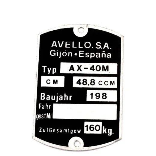 Typenschild Blanko 59x40mm für Avello AX 40M, Puch MG00083501