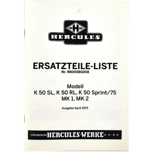 Spare parts list parts catalog 1975 for Hercules K 50 RL SL MK 1 MK 2 Sprint Moki MG00086203