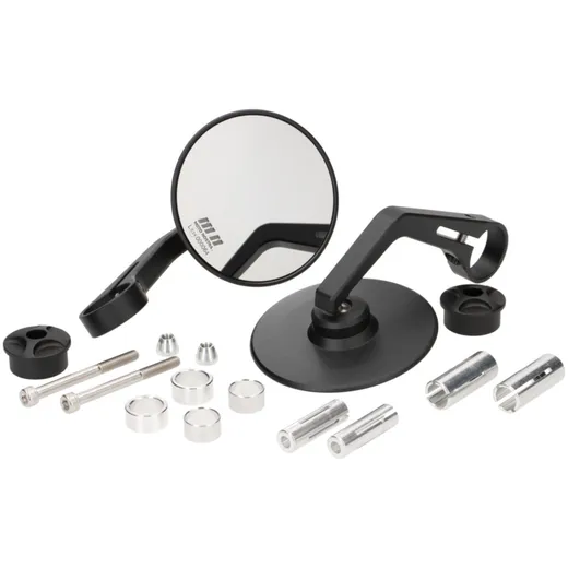 mirror set MOTO NOSTRA 1407, Aluminium CNC, Ø=95mm round, handlebar end mirror, matte black MN1407BK