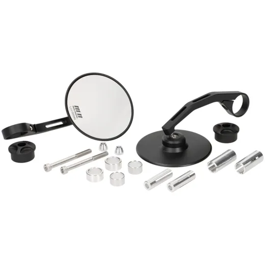 mirror set Moto Nostra 1408, Aluminium CNC, Ø=95mm round, handlebar ends matte black MN1408BK