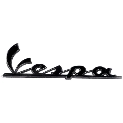 Emblem Logo Schild / Schriftzug "Vespa" schwarzchrom OEM 100x35mm für Vespa GT, LX, LXV, S, GTS, GTV PI-672060