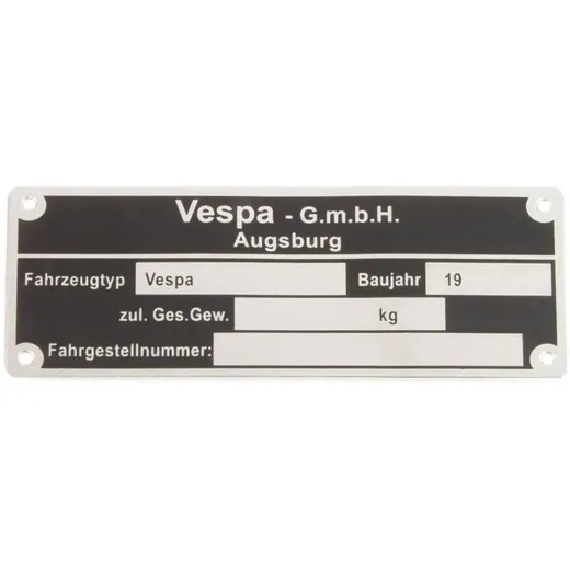 Typenschild "Vespa GmbH Augsburg" für Vespa alle dt. Modelle ´58-´61 46359